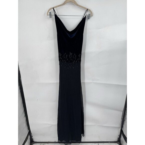 Rimini Maxi Dress Women 6 Navy Blue Velour Fairy Grunge Whimsigoth Beaded - Picture 1 of 10
